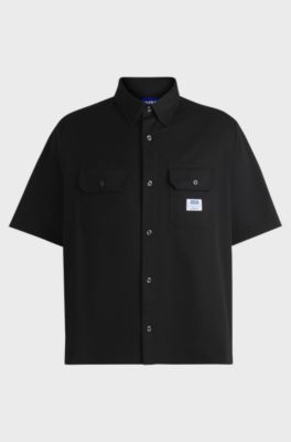 Oversized-fit shirt in cotton twill, Black