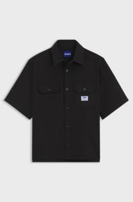 Oversized-fit shirt in cotton twill, Black