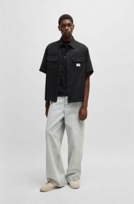 Oversized-fit shirt in cotton twill, Black