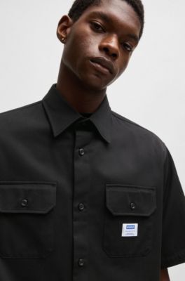 Oversized-fit shirt in cotton twill, Black
