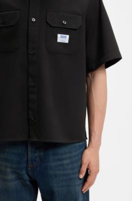 Skjorte med oversize fit i bomuldstwill, Sort