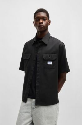 Oversized-fit shirt in cotton twill, Black