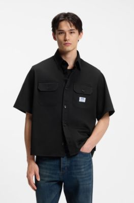 Skjorte med oversize fit i bomuldstwill, Sort