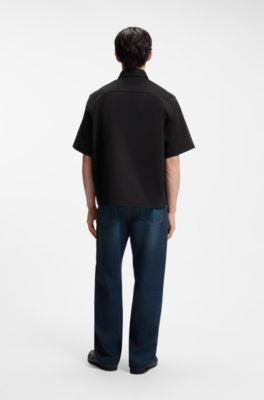 Skjorte med oversize fit i bomuldstwill, Sort