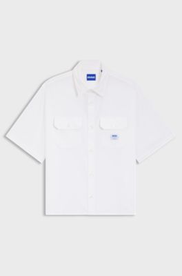 Oversized-fit overhemd in een katoentwill, Wit