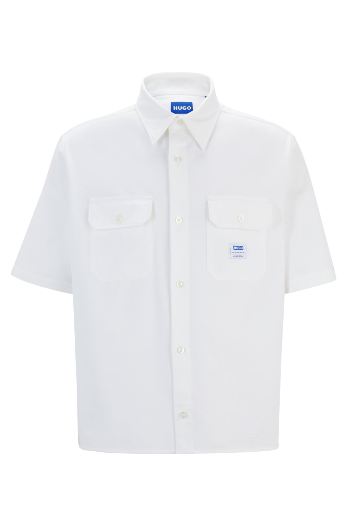 Loose-fit shirt in cotton twill with logo patch, White