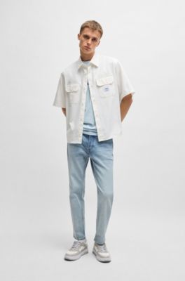 Oversized-fit overhemd in een katoentwill, Wit