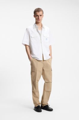 Oversized-fit overhemd in een katoentwill, Wit