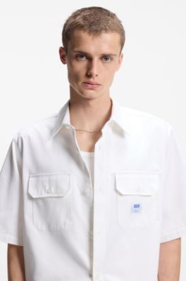 Oversized-fit shirt in cotton twill, White