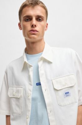 Oversized-fit shirt in cotton twill, White