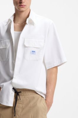 Oversized-fit overhemd in een katoentwill, Wit