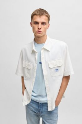 Oversized-fit shirt in cotton twill, White