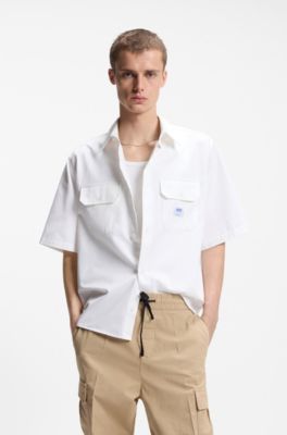 Oversized-fit overhemd in een katoentwill, Wit