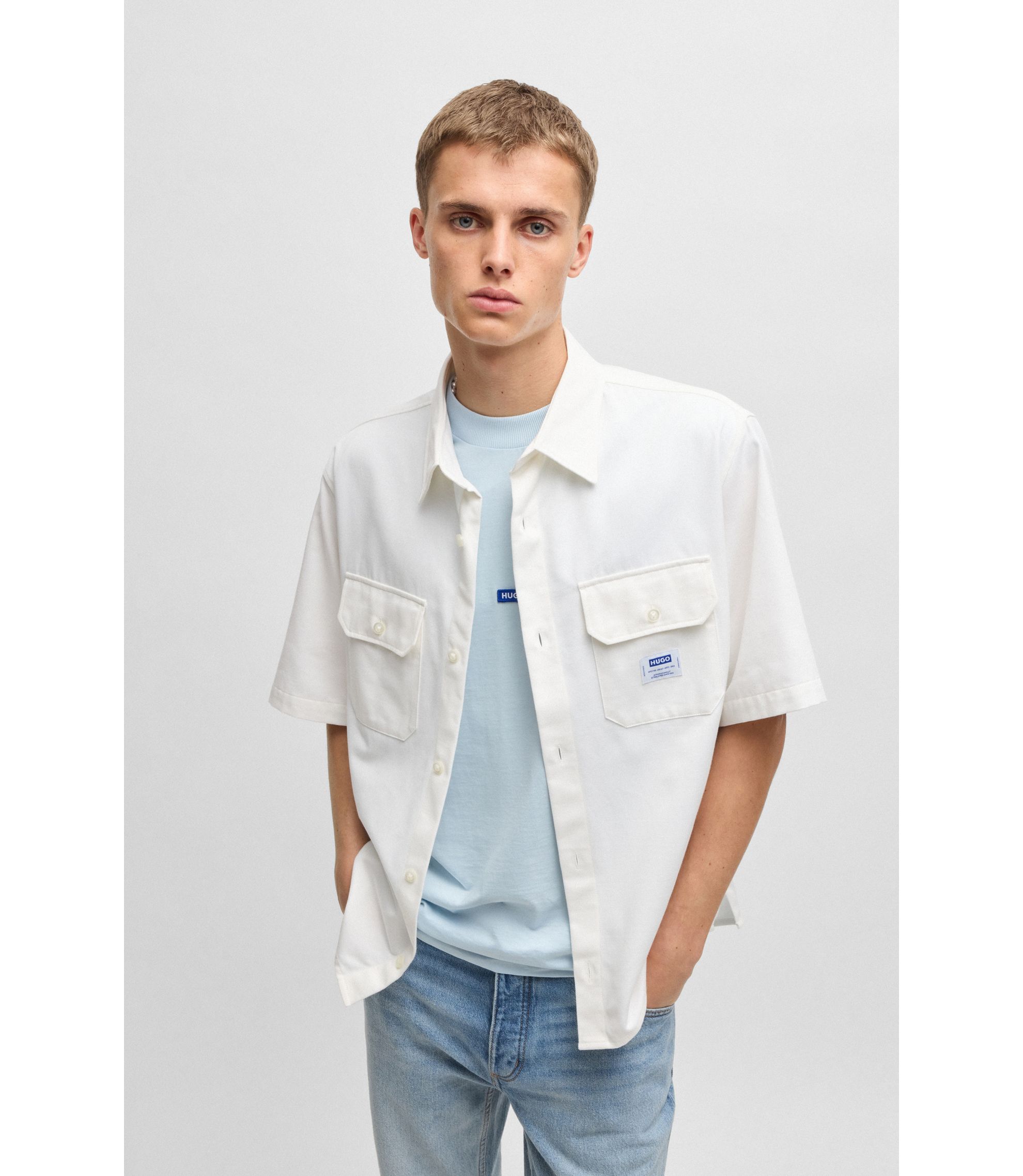HUGO - オーバーサイズフィットシャツ コットンツイル - ホワイト