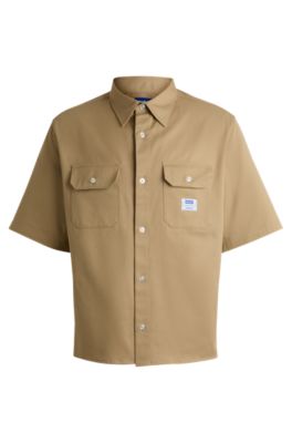Oversized-fit shirt in cotton twill, Beige