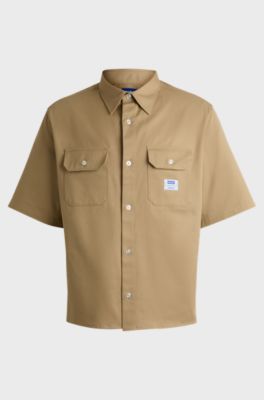 Oversized-fit shirt in cotton twill, Beige