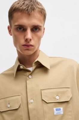 Oversized-fit shirt in cotton twill, Beige