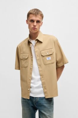 Oversized-fit overhemd in een katoentwill, Beige