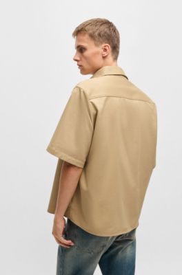 Oversized-fit overhemd in een katoentwill, Beige