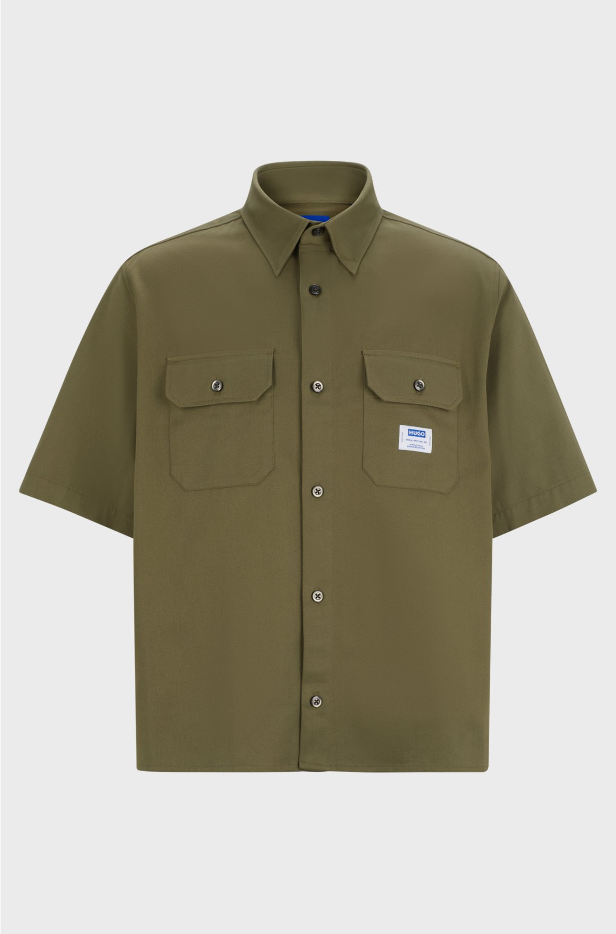 Loose-fit shirt in cotton twill with logo patch, Dark Green