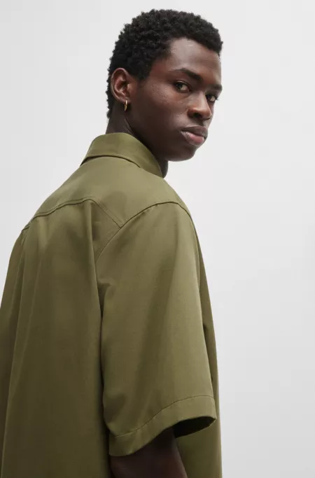 Oversized-fit shirt in cotton twill with logo patch