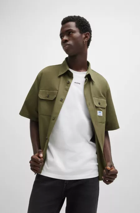 Oversized-fit shirt in cotton twill with logo patch