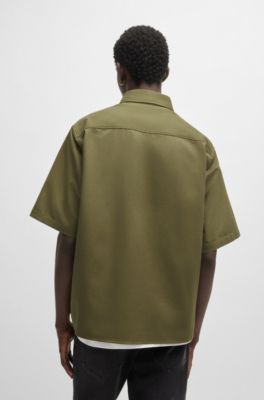 Oversized-fit shirt in cotton twill, Olive