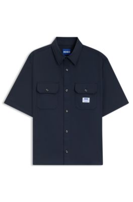 Oversized-fit shirt in cotton twill, Dark Blue