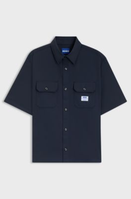 Oversized-fit shirt in cotton twill, Dark Blue