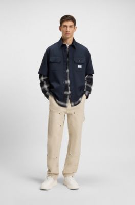 Oversized-fit shirt in cotton twill, Dark Blue