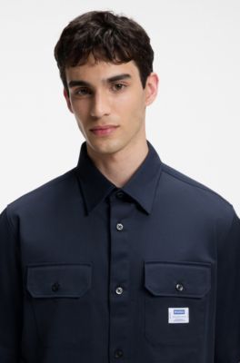 Oversized-fit shirt in cotton twill, Dark Blue