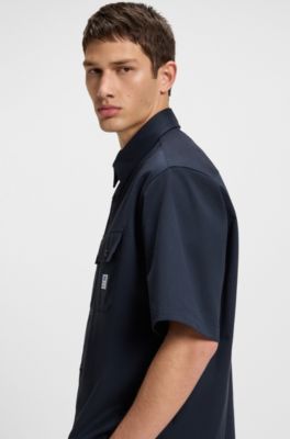 Oversized-fit shirt in cotton twill, Dark Blue
