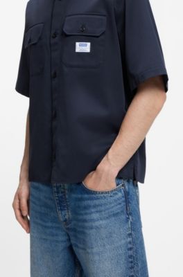 Camisa oversize fit en sarga de algod&oacute;n, Azul oscuro