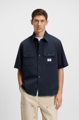 Oversized-fit shirt in cotton twill, Dark Blue