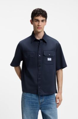 Oversized-fit shirt in cotton twill, Dark Blue
