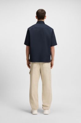 Oversized-fit shirt in cotton twill, Dark Blue