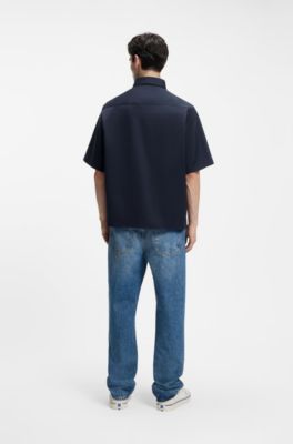 Oversized-fit shirt in cotton twill, Dark Blue