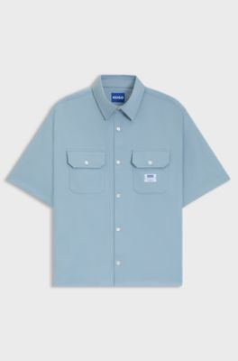 Camisa oversize fit en sarga de algod&oacute;n, Celeste