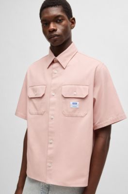 Oversized-fit shirt in cotton twill, light pink