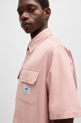 Oversized-fit shirt in cotton twill, light pink