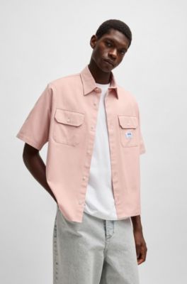 Oversized-fit shirt in cotton twill, light pink