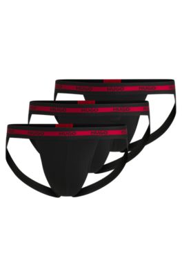 HUGO - Three-pack of jock straps with repeat-logo waistbands - Black