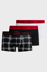 Three-pack of stretch-cotton trunks with logo waistbands, White / Black