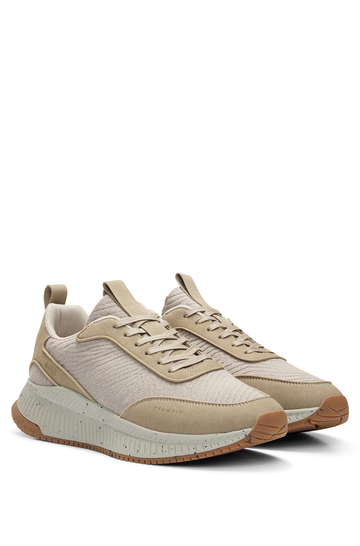 Mixed-material trainers with logo details and speckled effect, Light Beige