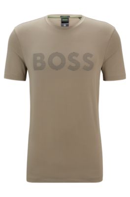 BOSS - Performance-stretch T-shirt with decorative reflective logo