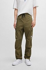 Relaxed-fit cargo trousers in structured cotton, Khaki
