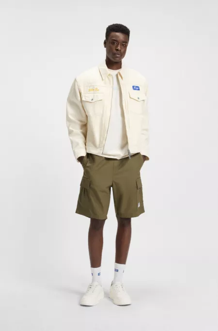 Structured-cotton shorts with drawstring and logo patch