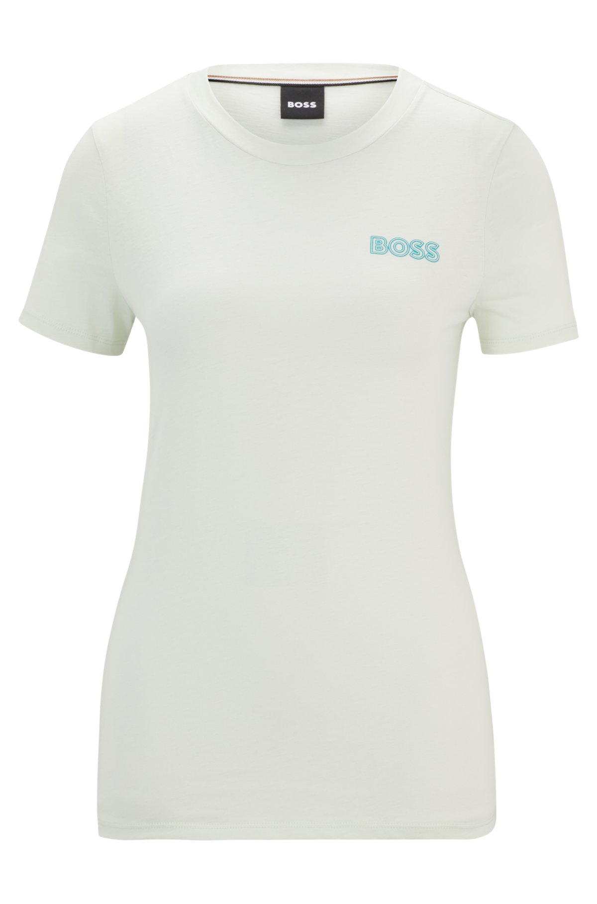 Slim-fit T-shirt in pure cotton with logo detail, Natural