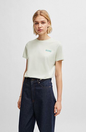 Slim-Fit T-Shirt aus reiner Baumwolle mit Logo-Detail, Natur
