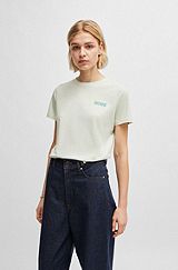 Slim-fit T-shirt van zuivere katoen met logodetail, Naturel